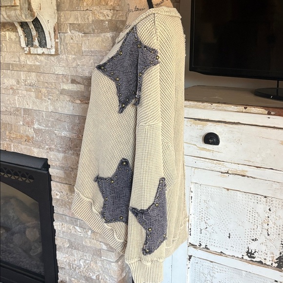 Oil & Hali tan thermal waffle weave long sleeve shirt stars and grommets hi lo - Picture 7 of 16